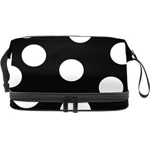 Dubbellaags cosmetische tas Moderen Wit Zwart Polka Dot Draagbare Make-up Tas Travel Organizer Pouch voor Vrouwen Meisjes Toiletartikelen Tassen, Meerkleurig, 27x15x14 cm/10.6x5.9x5.5 in, Make-up zakje