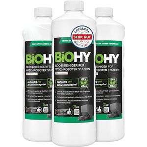 BiOHY Vloerreiniger voor dweilrobot-station met sinaasappelgeur (3 x 1 liter), reinigingsmiddel concentraat voor alle wis- en zuigrobots met natte functie, schuim-arm en streepvrij, voor alle vloeren