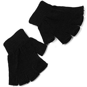 Vingerloze handschoenen, winter handwarmer wanten, unisex zwarte stretch gebreide handschoenen
