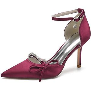EICOFF Dames Kristal Stiletto Hakken Bruidschoenen met Gesloten Neuzen Enkelband Hoge Hakken Feest Werk Pomp Schoenen,Burgundy,35 EU