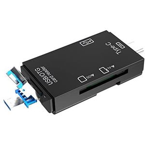 Juwaacoo 6 in 1 USB 3.0 OTG Kaartlezer voor Veilige Digitale/TF Cardreaders Splitter Adapter voor Mobiele Telefoon Computer-Zwart