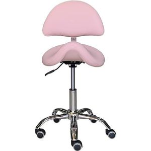 Zadelkruk, Zadelkruk Zadelstoel met Rugleuning, Esthetician Seat, Rolling Chair met Wielen, voor Dental Office Massage Ziekenhuis Clinic, Roze