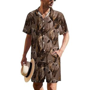 Angry Rhino Hawaiiaanse pak voor heren, set van 2 stuks, strandoutfit, shirt en korte broek, bijpassende set
