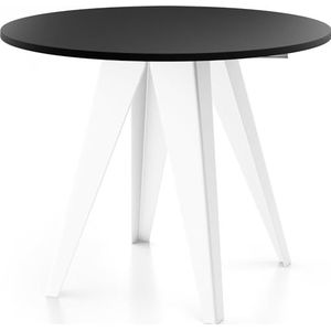 WFL GROUP Moderne ronde tafel voor de eetkamer, diameter 90 of 100 cm, uittrekbare eettafel met witte metalen poten met poedercoating, industriële stijl, zwart, 90 cm