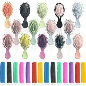 Xiaohan 28-delige mini-haarborstel, ontwarrende haarkammenset, inclusief 14 mini-reisborstels voor haar, 14 fijne brede haarkammen, nat en droog haar voor meisjes, vrouwen, jongens en mannen