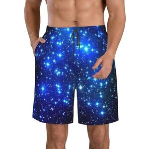 JIAWUJYNB Galaxy Stars Print strandshorts voor heren, lichtgewicht, sneldrogend trekkoord zwembroek met zakken, Wit, S