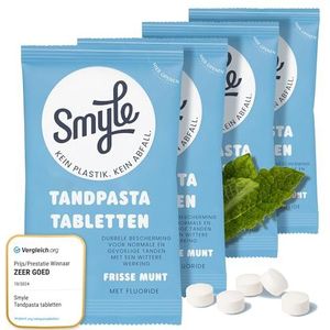 Smyle Tandenborsteltabletten, veganistisch, fluoridebestendig, plasticvrij, biologisch afbreekbare vaste tandpasta, dubbele verpakking (252 stuks)
