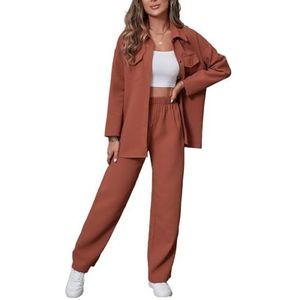 Leader of the Beauty Vrouwen Shirt Broek Pak Zomer Lichtgewicht Elastische Broek Set Tweedelig Pak Casual, Bruin, S