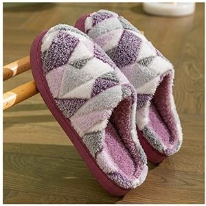 LYHYDMA katoenen pantoffels Vrouwen Slippers Warm Pluche Thuis Slipper Antislip Herfst Winter Schoenen Indoor Huis Vloer Zachte Slient Slides Voor Slaapkamer (Stijl 1 - Paars,44-45)