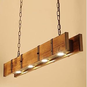 Lfoute Houten Rustieke Hanglamp LED Eettafel Hanglamp Retro Hoogte Verstelbare Kroonluchter Industriële Vintage Hanglamp Kantoor Cafe Bar Creatieve Loft Plafondlamp Verlichting