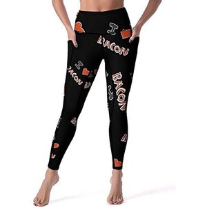 I Love Bacon Yogabroek voor dames, hoge taille, buikcontrole, workout, hardlopen, leggings, L