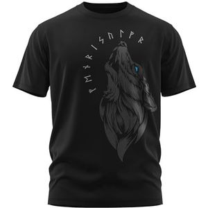NORTH - Fenriswolf 1.0 - Viking Runen Wolf - Vikingen Valhalla Fenrir - Wodan Rune - Mannen T-shirt Cadeau voor Mannen, Kleur:Zwart/Blauw, Maat:XXL