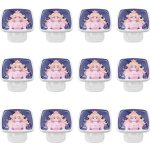 Voor Princess Peach Vierkante Lade Trekt met Schroeven (12 stuks) - ABS Glazen Handgrepen 1,3x2,1x2 cm - Kastdeurknoppen Pull Handvat Dressoir Hardware - Witte Keuken Badkamer Kast Meubels Decor Set