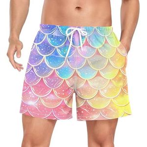 Wzzzsun Rainbow Mermaid Scales Spots Heren Zwembroek Board Shorts Sneldrogende Trunk met Zakken, Leuke mode, S