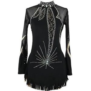 Meisjes professionele kunstschaatsenwedstrijd Dancewear Lace Ice Skating Dance jurken Lange mouw Damesdans ritmische gymnastiek tap Kristal,zwart,11_13Years
