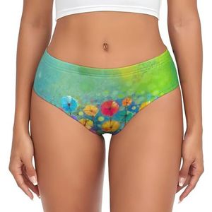 ASFgda Dames ademende abstracte stijl kleurrijke bloemen print ondergoed, stretch perfect ondergoed, super zacht comfortabel, verkrijgbaar in grote maten, Zwart, XS