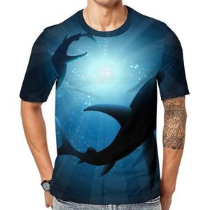 Sharks Under Water T-shirt met korte mouwen voor heren met ronde hals print casual T-shirt S