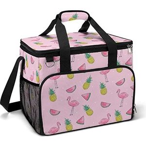 Tropisch fruit en flamingo grappige koeltas, opvouwbare draagbare geïsoleerde zakken, lunchtas met meerdere zakken voor strand, picknick, camping, werk