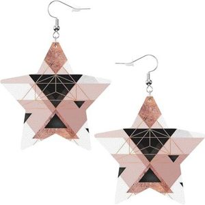 Lederen oorbellen, faux lederen ster oorbellen metallic druppel oorbellen voor vrouwen meisjes, driehoek rose goud marmer geometrie, Eén maat, Pu Kunstleer