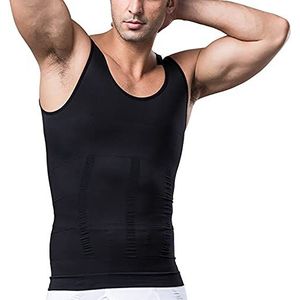 Afslankvest Mannen Gynaecomastie Verberg Borsten Compressie T-shirt Shapewear Buik Plat Maken (Color : Black, Size : XL)