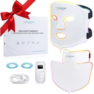 Nourished Bodynskin LED-lichttherapie Gezichts- & Nekmasker - Gezichtshuidverzorgingsapparaat - 7 Kleuren Rood & Blauw - Verjonging, Anti-verouderingsproduct voor Rimpels