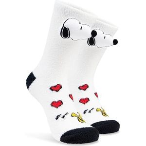 Peanuts Snoopy Pluizige pantoffelsokken, voor dames, antislip, cadeaus voor haar, Wit, one size