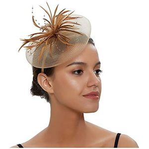 Bruids hoofddeksels feest bal veer hoofdtooi netto garen haarspeld hoofd bloem prachtige kleine hoed vrouwen, fascinators (kleur: goud, maat: 1)