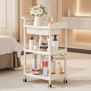 Haartool organizer, opbergkar met 3 lagen en 4 wielen, medische trolley met haak en handvat, rollende salontrolley voor schoonheidssalon, thuis, kliniek (wit)(1 drawer)