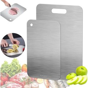 Titanium snijplank, 2 stuks, roestvrij staal 304, aan beide zijden, titanium snijplank, snijplank van titanium, metaal voor vlees, groenten, fruit snijden (A)
