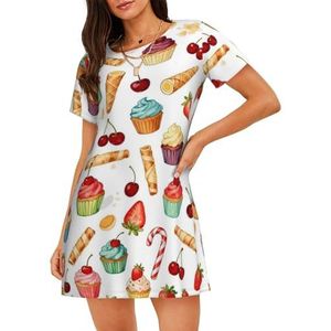 Zelinge Korte Mouw Nachtjapon Nachtshirt Slaap Jurk Dames Nachtkleding S-3XL, Cartoon Snoepjes Schattig, S