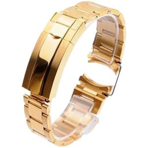YingYou Metalen Horlogebanden Compatibel Met Rolex SUBMARINER DAYTONA Heren Vouwsluiting Horlogeaccessoires Roestvrij Stalen Horlogeband Ketting(Color:Gold,Size:20mm With Logo)