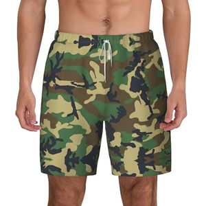 CKGODGF Groene dubbellaagse zwembroek met militaire camouflageprint, verstelbaar tailletouw en zakken voor strand en vakantie, Wit, XXL