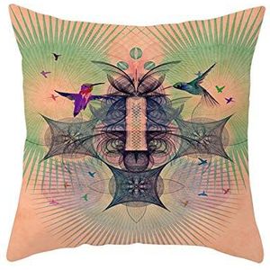 Ethereval Linnen kussensloop extra grote bank kussens set voor woonkamer vogels geometrie kussenslopen boerderij kussenhoezen patroon lichtroze groen - 45x45cm