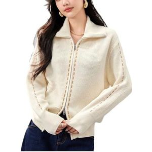 Dames Y2K Vintage Gebreide Jas, Zachte Losse Pasvorm, Lange Mouwen, Ritsvest en Trui(S)