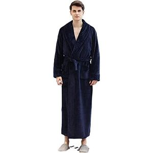 HIHELO Pyjama Mannen Winter Extra Lange Dikke Warme Sjaal Kraag Bad Gewaad Mens Thermische Flanel Badjas Mannelijke Peignoir Homme Coral Fleece Nachtjapon Badjas-Navy Mannen, Xl