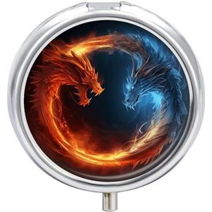 Vuur en ijs draken pillendoos ronde draagbare kleine pillendoos waterdichte reizen pillendoos organizer voor zak portemonnee en dagelijks gemak