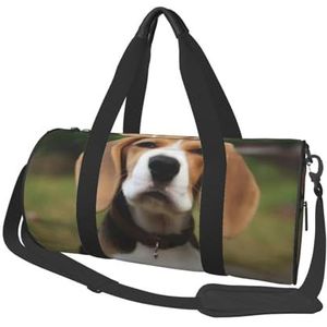 Mooie hond Beagl Print, grote capaciteit reizen plunjezak ronde handtas sport reistas draagtas fitness tas, zoals afgebeeld, Eén maat