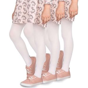 looksy Set van 3 ondoorzichtige panty voor meisjes, 40-DEN, zachte microvezel, voor kinderen, casual, dans, school, ballet, 3-12 jaar, Wit, 9-10 Jaren