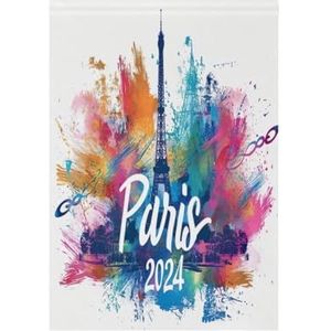 Parijs 2024 Olympische Spelen Tuinvlag 30 x 45 cm dubbelzijdig voor buiten welkom vakantie festival tuin decoratie