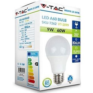 V-TAC Ledlamp E27 9W A60 koud licht