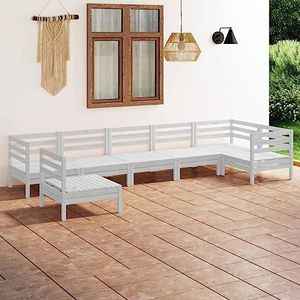 DIGBYS 7 Delige Tuin Lounge Set Massief Pinewood Wit