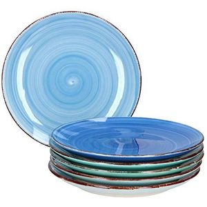 MamboCat Blue 6x taartborden, blauw, robuust blauw aardewerk servies voor 6 personen, 6-delige dessertbordenset, met moderne draaiknop, in leuke blauwtinten, blauwe borden, klein, 6 stuks