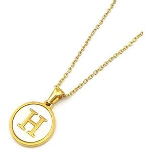 Dames ronde 18K gouden schelp roestvrijstalen alfabet ketting titanium staal 26 Engelse alfabet hanger sieraden (Style : H)