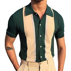 Mannen Retro Vintage Gestreepte Golf Shirts Mannen Kleurblok Revers Kraag Polo Shirt Korte Mouw Knop Polo Tops Trui