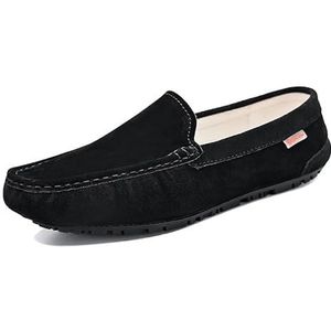 Loafers for heren Schoenen Bootschoenen Nubuckleer Effen kleur Stiksels Details Platte hak Comfortabel Antislip Klassiek Feest Instappers (Color : Black, Size : 38 EU)