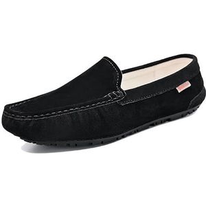 Loafers for heren Schoenen Bootschoenen Nubuckleer Effen kleur Stiksels Details Platte hak Comfortabel Antislip Klassiek Feest Instappers (Color : Black, Size : 40 EU)