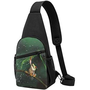 Vrede Kikker Boom Gedrukt Borst Pack Tactische Borst Tas Running Bag Fanny Pack Fietsen Borst Pouch, Zwart, Eén maat