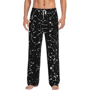 Sterrenhemel waarzeggerij sterrenbeeld lange loungewear broek nachtkleding pyjamabroek nachtkleding met zakken en trekkoord, Wit, S