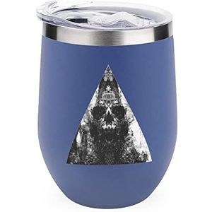 Driehoekige Print Schedel Hoofd Geïsoleerde Tumbler met Deksel Leuke Rvs Koffie Mok Duurzaam Thee Cup Travel Mok Blue-stijl