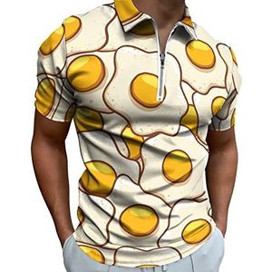 Fried Eggs Poloshirt voor heren, met ritssluiting, casual korte mouwen, golftop, klassieke pasvorm, tennisshirt